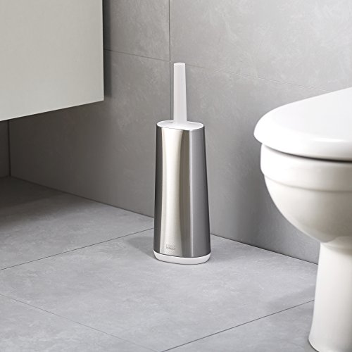Image of Joseph Joseph Flex Hygienic Silicone Toilet Brush with Slim Holder Set, Flexible Anti-drip, Anti-Clog Deep Clean Head - Stainless Steel