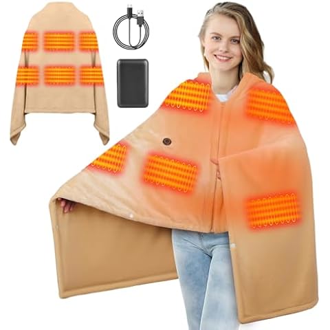 Moteoza Electric Heated Shawl Blanket Battery Operated Cordless USB Heated Poncho Wrap Blanket with Rechargeable Battery, 5S Fast Heating Soft Wearable Heated Shawls 70.87in x 35.43in Cover