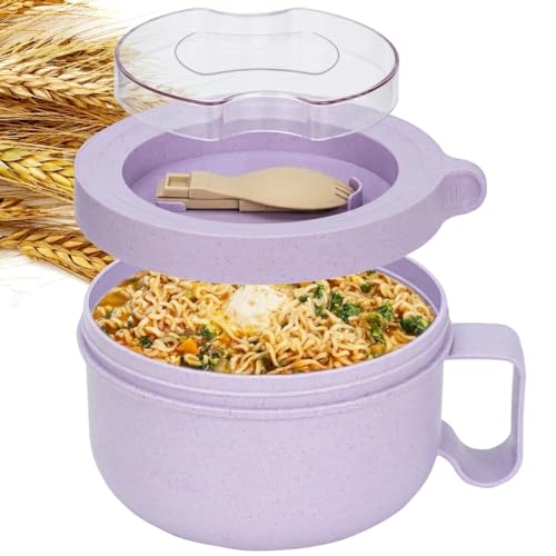 Image of Unbreakable Microwave Soup Mugs with Lids and Handles,Microwave Ramen Bowl with Lid for Soup and Instant Noodles,Oatmeal, Gumbo, Salad,BPA Free (Lavender Purple)