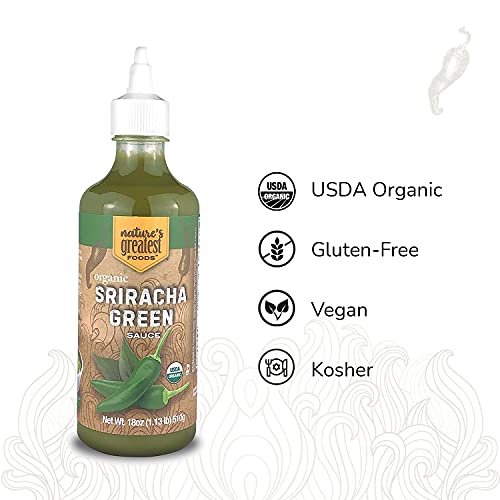 Organic Green Sriracha - 18 Oz - Gluten Free Certified, Kosher and Vegan - Spicy Hot Sauce for Your Favorite Soups, Salads, Meats and Fish - Nature's Greatest Foods - Thumbnail 5