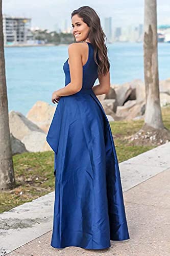 homdor High Low Prom Dress Satin Halterneck A Line Formal Evening Gown Wedding Guest Party Cocktail Dress with Pockets2