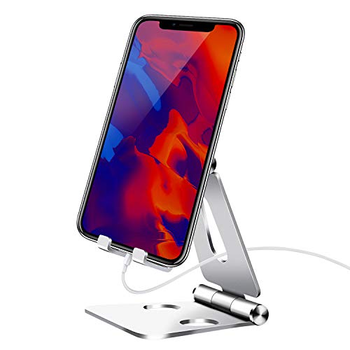 shoplease Soporte móvil,Soporte Teléfono Mesa Aluminio, soporte movil mesa ángulo ajustable,Plegable soporte para movil para iPhone Android（4-8 pulgado）plateado
