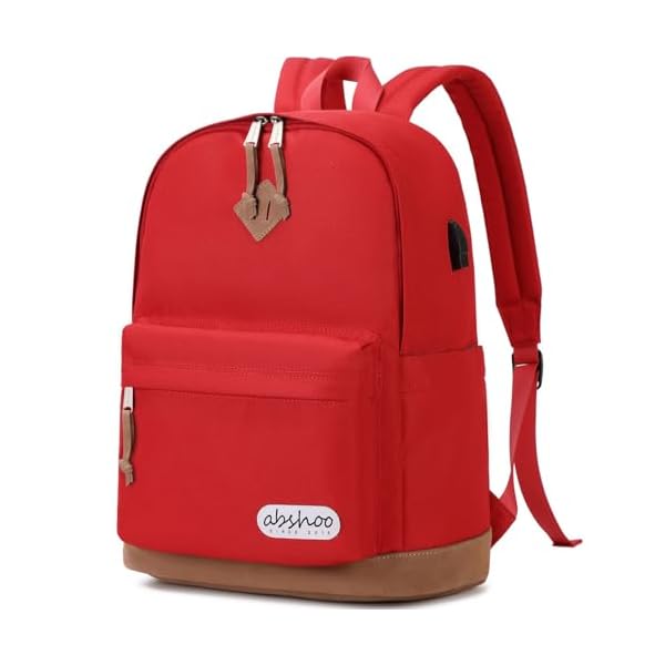 abshoo Plain Big Student Backpack For School Womens Men College Water Resistant Teen Boys Girls School Bookbag (Red)
