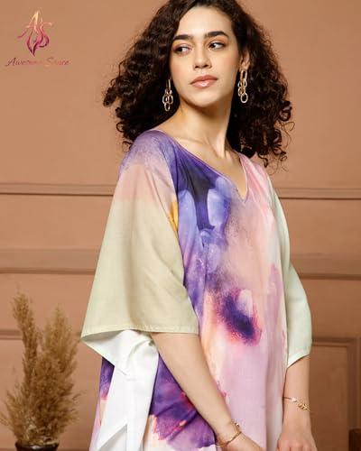 Image of AS Premium Soft Cotton Feel Kaftan Dress for Women Digital Print Free Size M-3XL Knee Length Midi Baho Kaftan Cotton Feel Beach Wear Resort Wear Lounge Wear Western Kurti Multicolor
