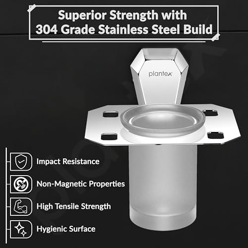 Image of Plantex Tumbler Holder for Bathroom /304 Grade Stainless Steel Toothbrush Holder /Toothpaste /Razor Holder /Bathroom Accessories - Pack of 1 (PM-2406, Chrome)