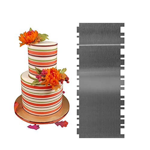 DUBENS Dough Scraper Stainless Steel Dough Cutter Cake Comb with Prongs, Dough Spatula Baking Dough Card Cake Scraper for Decorating and Decorating Cakes and Ties, Serrated and Wavy (D)