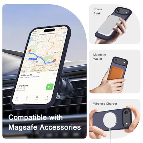 Image of YENAPOON for iPhone Air Case, Matte Magnetic Phone Cover [with 1 Screen Protector] [Support for MagSafe] [Shockproof Military Grade Protection] Translucent Frosted Back, Deep Purple