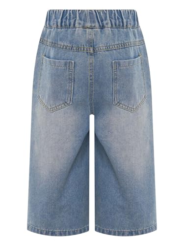 Linjinx Kids Girls Denim Cropped Pants Wide Leg Baggy Jeans Casual Vintage Elastic Waist Cropped Trousers with Pockets4