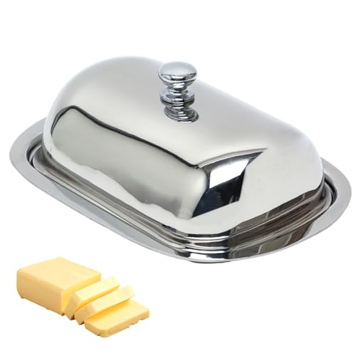 Ksvaye Portaburro in Acciaio Inox, Porta Formaggio da Frigorifero 16 x 12cm Burriera Contenitore Burro con Coperchio e Manico per Cucina Casalinga e Ristoranti
