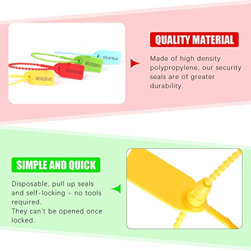 180 Pcs Pull-Tite Security Seal Numbered, Eau 4 Color Disposable Plastic Tamper-Proof Seals, Self-Locking Security Tags For Extinguisher,Logistics, Lagguage,Transport.  #TOP3