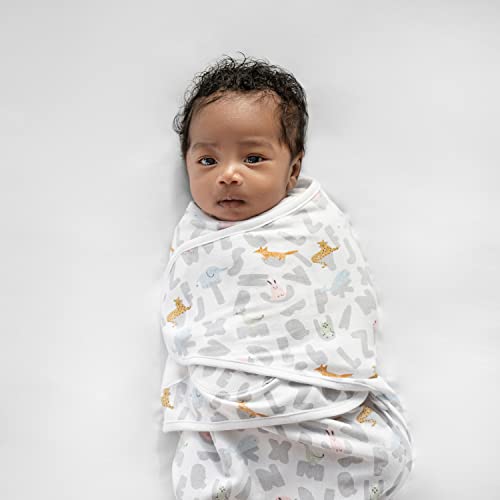 Image of aden + anais Essentials Easy Swaddle Wrap Quick Change with Bottom Zipper, Snug Cotton Knit Baby Wrap Swaddle Blanket for Newborns, TOG 1.0, 3-Pack, Alphabet Animals, 0-3 Months, Small /Medium