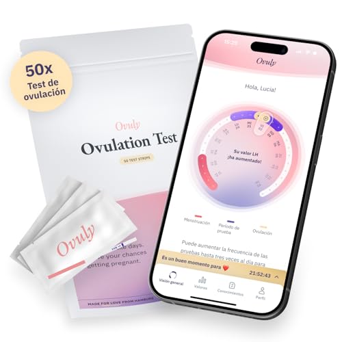 OVULY Test de Ovulación | 50 x Pruebas de Ovulación con App - Tiras Ovulación 10 miu - LH Test - Ovulation Test Strips