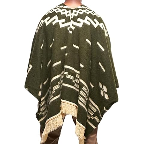 DAVLINA, Clint Eastwood, Alpaca Wool Poncho: Western Style, Unique and Handmade in Ecuador. Thick, Warm and Soft (Olive Green) Cover