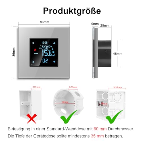 CNBINGO Smart Thermostat Flush-Mounted with Crystal Glass Panel WiFi Digital Room Thermostat Compatible with Alexa Echo - Image 3