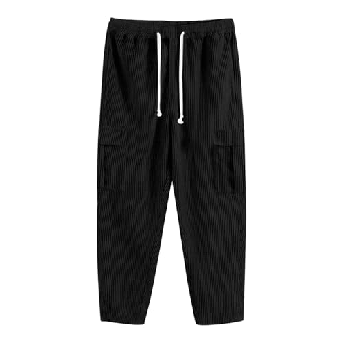 Corduroy Pants Men Baggy Casual Drawsting Sweatpants for Men Relaxed Fit Workout Running Joggers Pants with Pockets4