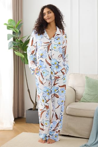 Image of YiNi LuLu Womens Pajamas Set 2 Piece Long Sleeve Sleepwear Button Down Pjs Lounge Set Nightwear with Pockets