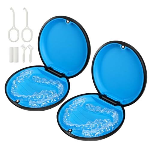 HEMILAB Pacote Com 2 Estojos De Contenção, Estojo Fino Para Alinhadores, Compatível Com Invisalign, Estojo Para Protetor Bucal, Estojo Bonito Para Contenção Ortodôntica Com Ferramenta De Remoção De C
