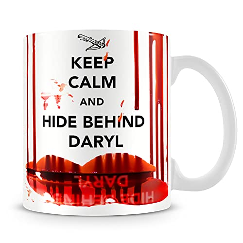 Giftme Keep Calm and Hide Behind Daryl Walking Dead, Birthday, Christmas Coffee Tea Mug Unique 11oz White Ceramic Mug.