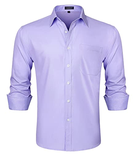 Image of HISDERN Mens Dress Shirts Long Sleeve Button Down Casual Shirts for Men Inner Contrast Formal Business Tuxedo Wedding Shirt