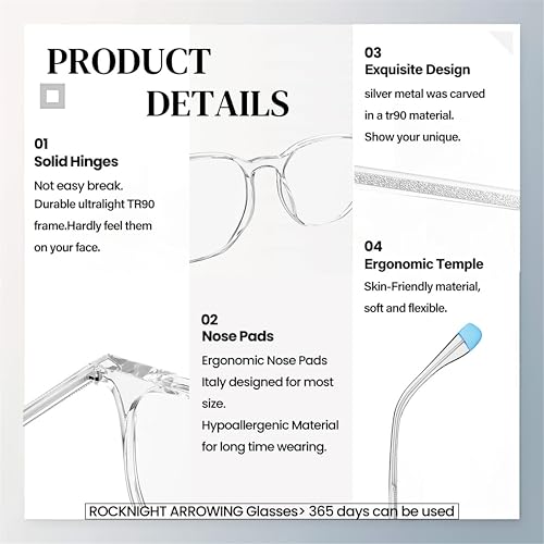 Image of ROCKNIGHT Blue Light Blocking Glasses for Computer Eye Strain Women Clear Frame Gaming Phone Computer Glasses