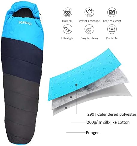 TOMSHOO Mummy Sleeping Bag Ultralight Portable Waterproof with Compression Bag Ideal for Camping, Hiking, Travel, Backpacking (220 * 80cm)