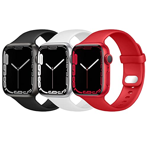 Lobnhot Correa compatible con Apple Watch Correa 45mm 42mm 44mm,repuesto de silicona deportiva suave compatible con iWatch Series 7 SE 6 5 4 3 2 1 para mujeres hombres (Negro/Blanco/Rojo)