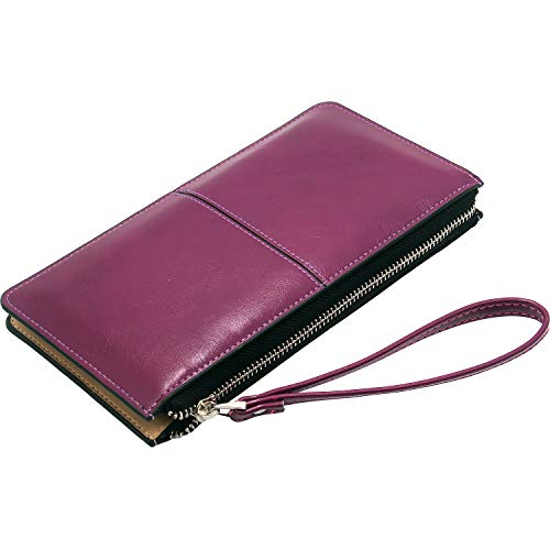 Tavie Mujer Muñequeras Embragues Billetera Monedero Señoras Dama Niña Bolso PU Cuero Embrague Cremallera Alrededor Bolsa Moneda Tarjeta Bill Photo ID Holder Púrpura