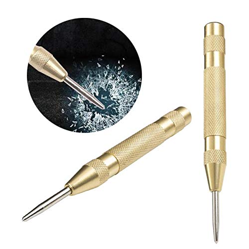 Automatic Center Hole Punch 2 Pieces 5 Inch Spring Loaded Drill Punch Tool Hand Tool Window Punch Metal Center Punch Tool for Wood, Metal, Plastic and Glass Crushing