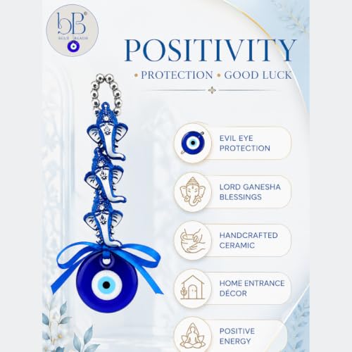 Image of BLUE BEADS Evil Eye Ganesha Wall Hanging for Home Entrance Door | Vastu Home Decor | Good Luck & Positive Energy | Office, Living Room, Housewarming & Diwali Gift (Ganesha)