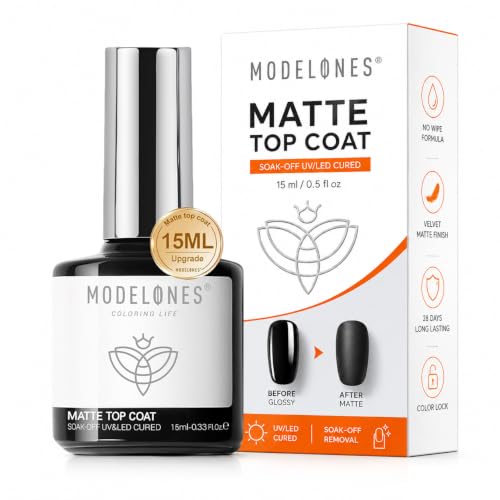 modelones Matte Gel Top Coat Chrome Proof, 15ML No Wipe Matte Top Coat Chrome Isolation Powder-Resist Velvet Finish Easter Gel Polish for Nail Art Painting Long Lasting Manicure DIY Gift for Women