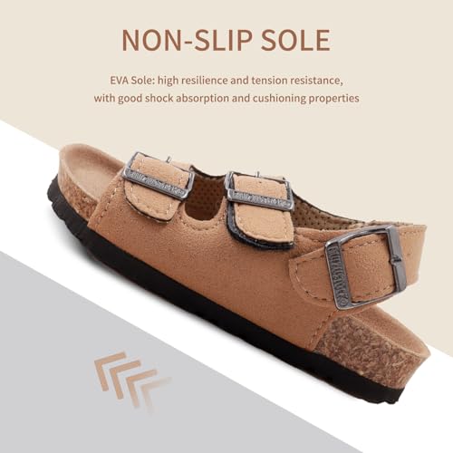 Image of Kid Sandals Boys Girls Comfort Cork Footbed Summer Slides Sandals Toddler Adjustable Buckle Slip-On Sandal Open Toes Casual Flat for Little Kid /Big Kid