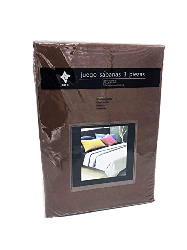 LEYENDAS Juego SABANAS 3 Piezas Liso 15 Color,100% Poliester (Cafe, 150_x_200_cm)