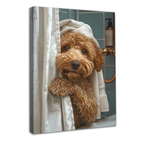 Dazzlewall Framed Funny Animal Bathroom Canvas Wall Art Cute Dog Shower Poster Wall Decor Artwork for Toilet Bathroom 12x16 in - Cosy Home Interiors Dazzlewall Framed Funny Animal Bathroom Canvas Wall Art Cute Dog Shower Poster Wall Decor Artwork for Toilet Bathroom 12x16 in