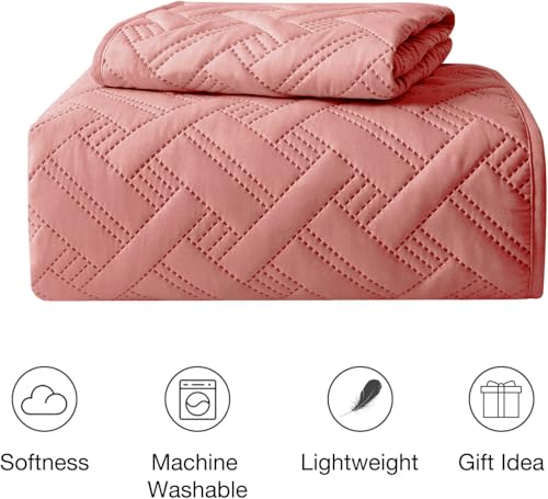 Image of BSB HOME 100% Cotton Ultrasonic 280 Tc Solid King Size Quilted Bed Cover /Bedspread /Rajaai with 2 Pillow Case, (Luxurious, Blush Pink, 90X100 Inches, 254X228 cm)