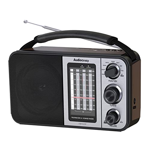 Audiocrazy Tragbares Radio Weltempfänger Full Band UKW FM/AM/SW1-6 Radio,MP3, Bluetooth,USB,Unterstützt SD Karte,mit 1200mAh Rechargeable Batterie,AC Kabel oder Batteriebetrieben,Kopfhöreranschlus S Cover