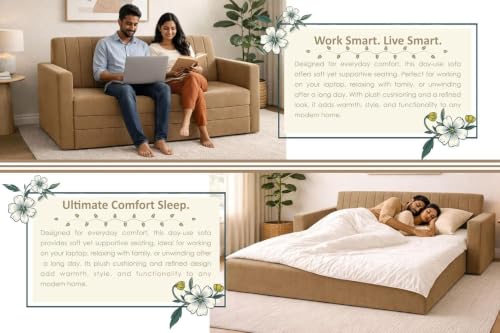 Image of Sofa-Cum-Bed | Three Seater Foldable Sofa Bed Couch with Armrest | Velvet Fabric Sofa for Living Room, Bedroom & Office- Golden Color