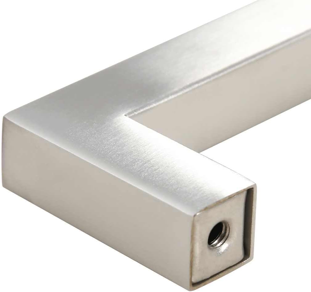 Cabinet Handles Set of 10, 3-Inch Brushed Stainless Steel Drawer Pulls, Modern Square Silver Kitchen Cupboard Hardware for Furniture, Dresser, Bathroom Cabinets
