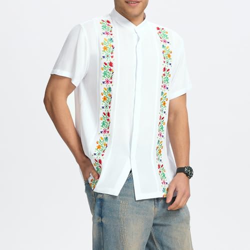 Zando Cinco De Mayo Shirt for Men – Mexican Traditional Theme Guayabera Outfits Short Sleeve Fiesta Dress for Festival Party3