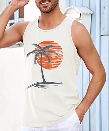 Image of Runcati Mens Workout Tank Tops Gym Sleeveless Shirts Palm Tree Vintage Style T-Shirt