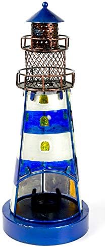 Stained Glass Lighthouse Tealight Holder, Blue, 32cm