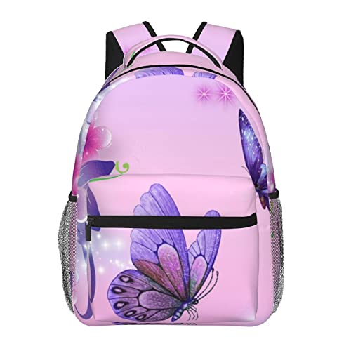 Sac à dos voyage et cours pour filles et garçons style décontracté papillon violet