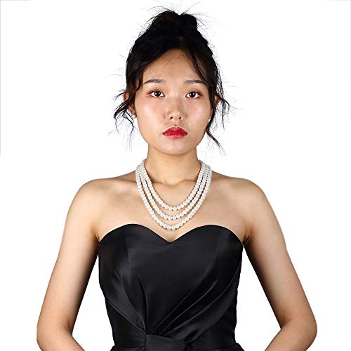 Kalse 3 Strands 4mm Simulated Pearl Choker Chunky Bib Necklace 17 18 19 inch4