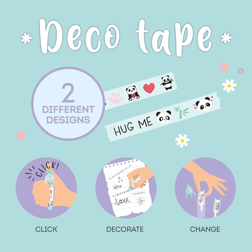 LEGAMI - Decoration Tape Pen, Natro Decorativo Tema Panda, perfetto per decorare Diari, Biglietti di Auguri, Notebooks, Lunghezza 4m + 1 ricarica inclusa (Packung mit 2)