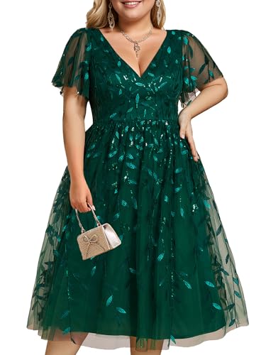 Image of Ever-Pretty Womens Embroidered Tulle Plus Size Cocktail Evening Party Dress A-Line Midi Wedding Guest Dresses for Curvy Women