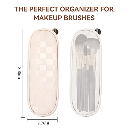 BAGCRAZY Large Capacity Travel Cosmetic Bag - Portable Makeup Bags for Women, 2 Pcs Waterproof PU Leather Checkered Makeup Bag, Lightweight Design and Waterproof Toiletries Bag for Cosmetic, White - Image 6