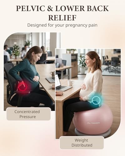 Image of Trideer Yoga Ball Chair with Base for Office Desk, Exercise & Stability Ball Seat, Pilates Ball for Core Training, Pregnancy Ball, Back Pain Relief & Active Sitting