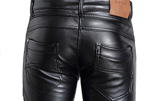 Moonwalk Men`s Faux PU Leather Skinny Black Biker Pants 33 Black, 11, Size 33 - Image 8