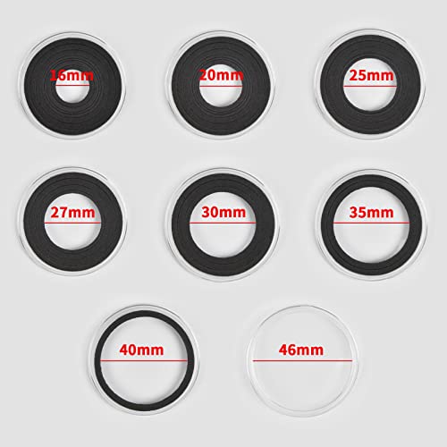 Image of 84 Pieces 46 mm Coin Capsules, with Foam Gasket and Plastic Storage Organizer Box, Coins Holder Collector Case for Coin Collection Supplies 7 Sizes (16 /20 /25 /27 /30 /38 /46mm) - Clear Case+Black Gasket