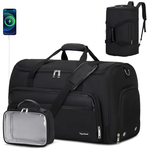 Garment Duffle Bags for Travel, Convertible Garment Bag for Men Women, Carry On Duffle Bag Backpack with Shoe Compartment & Toiletry Bag, 4 in 1 Hanging Suitcase Suit Travel Bags (Black)