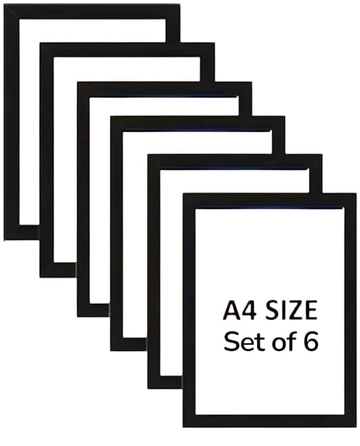 A4 Photo Frame Set of 6 - Black Picture Frames for Wall Decor and Table Top - Premium Synthetic Wood Frames with Acrylic Glass for Certificates, Documents and Home Decoration (Pack-6)-image-25